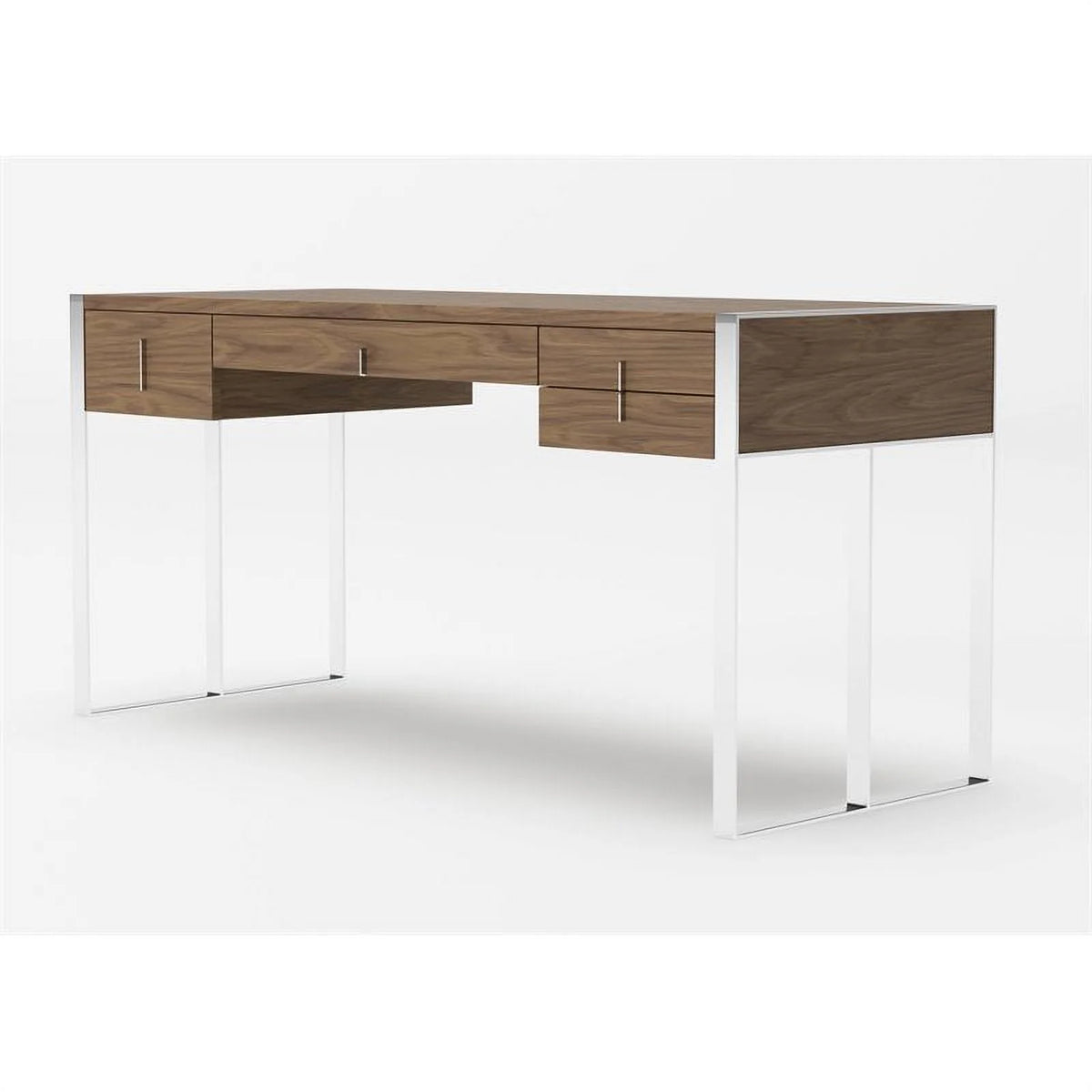 Walnut 4-Drawer Wood & Stainless Steel Desk A4615