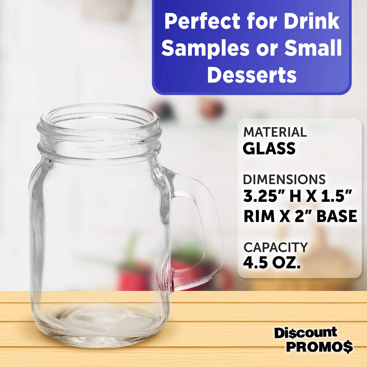 Clear Glass Mason Jar with Handle Set of 10, 4.5 oz C47325