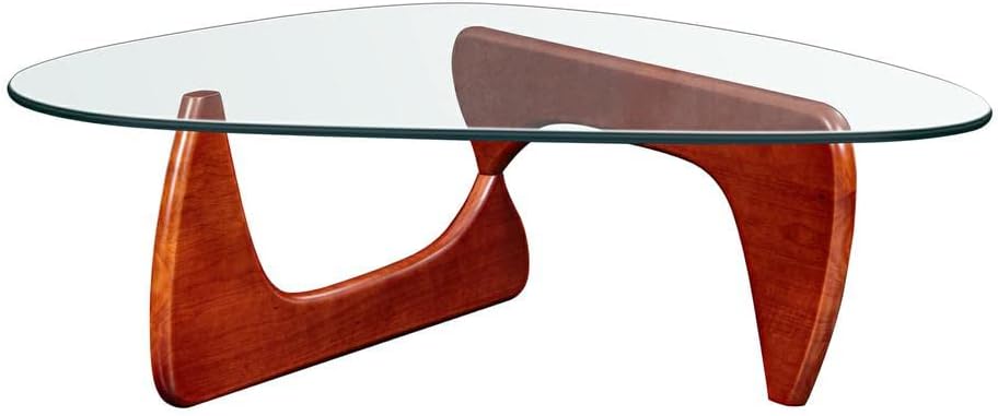 Triangle Glass Coffee Table with Solid Wood Base K485148