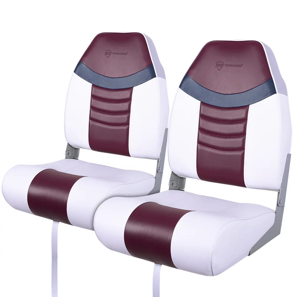White/Burgundy/Navy High Back Folding Boat Seat D312323