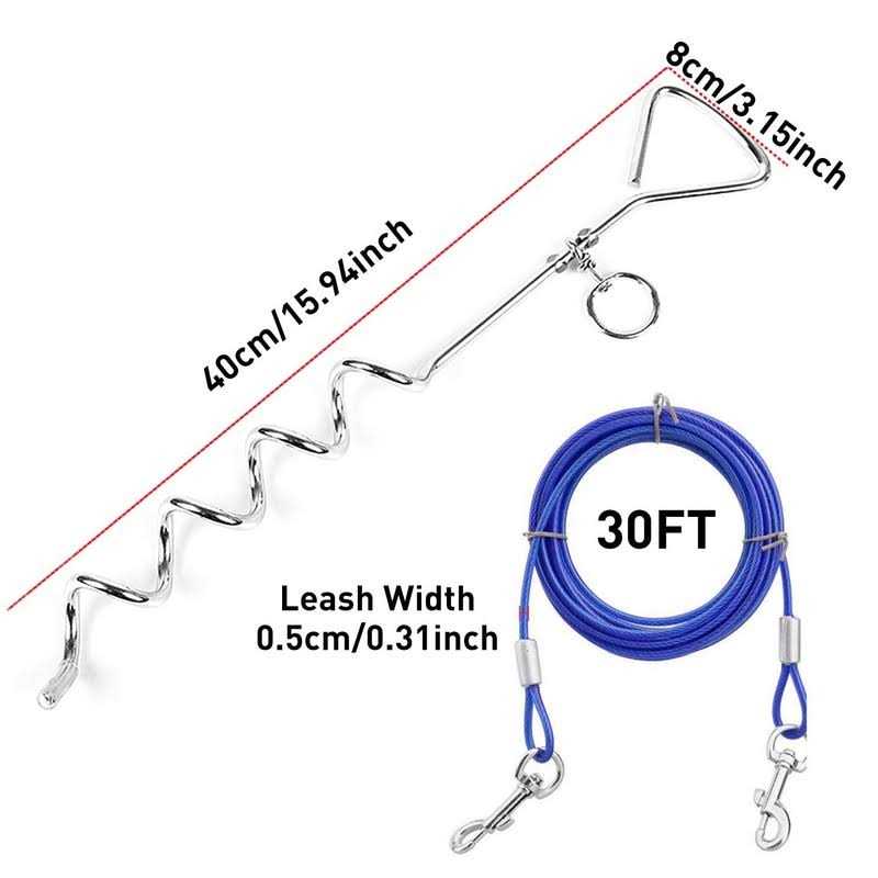 Dog Tie Out Cable and Anti Rust Spiral Stake, 30ft Leash H781878