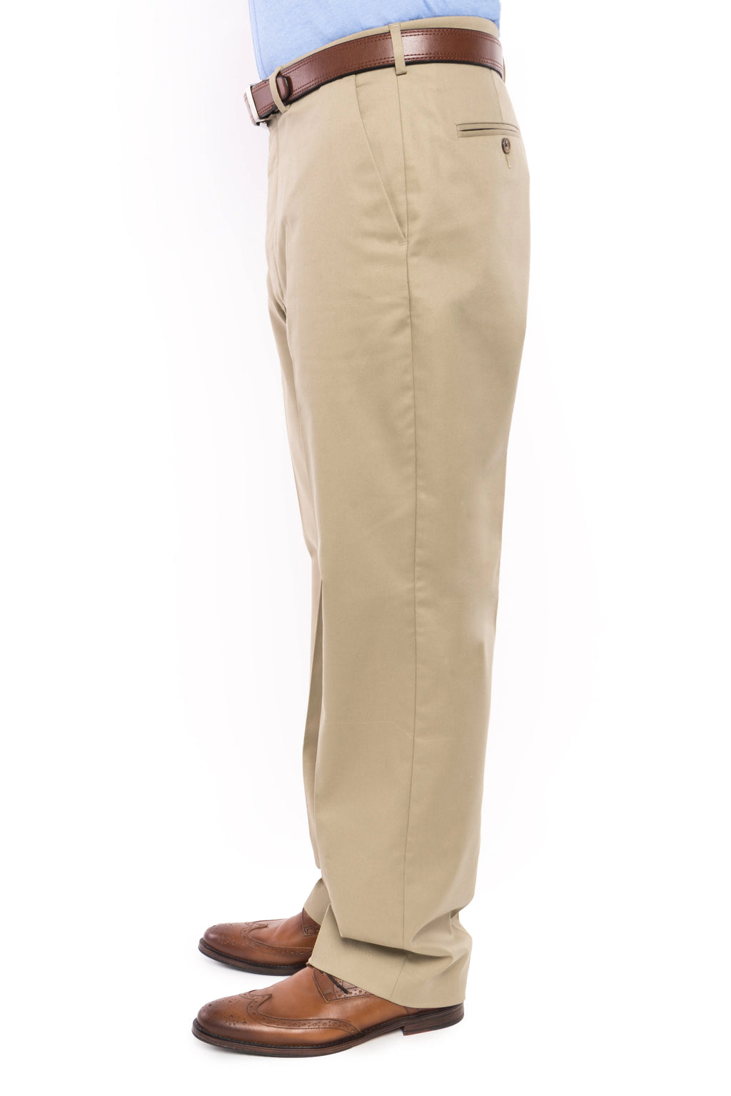 Khaki Flat Front Chino Twill Pant with Magnetic Closures E1496