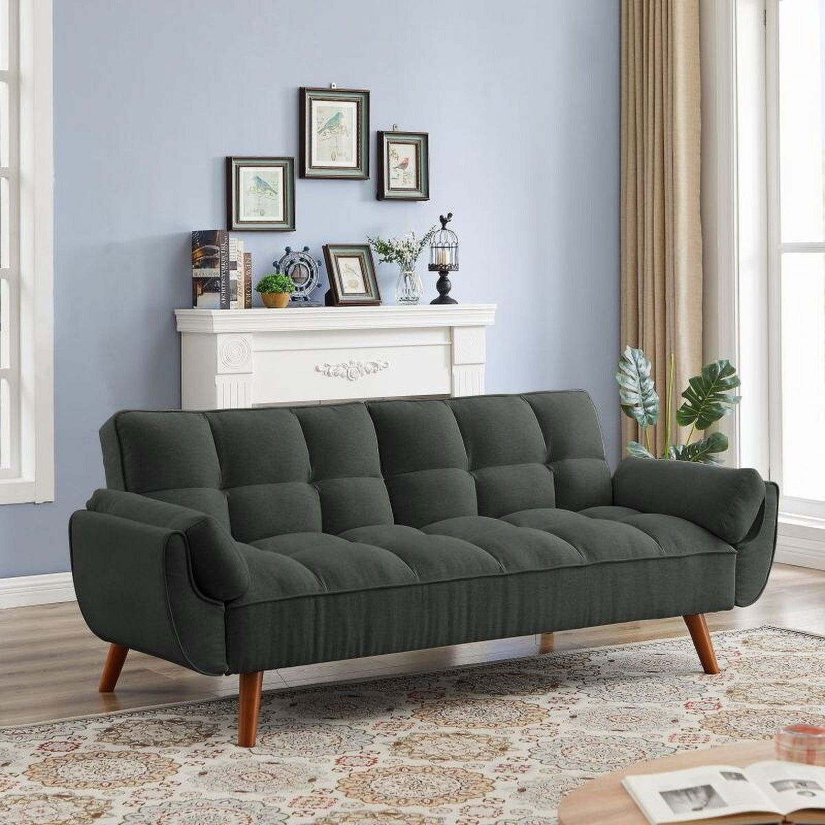 Dark Gray Convertible Sofa Bed with Pillows F972210