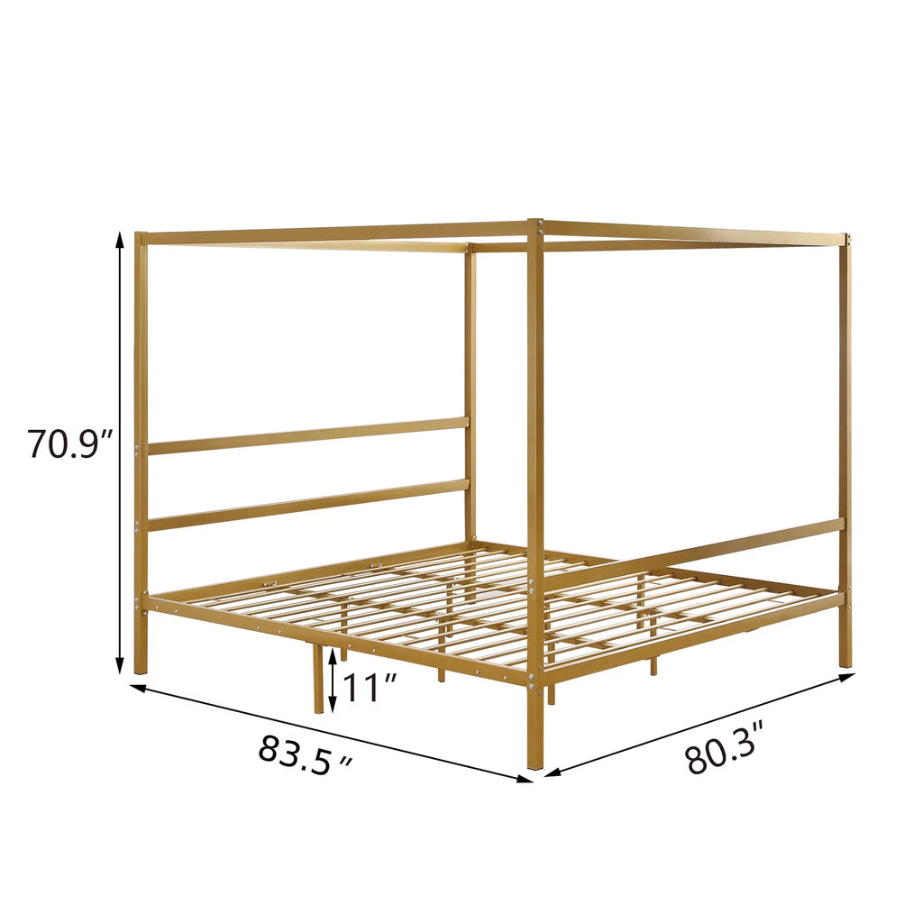 Black King Metal Canopy Bed Frame with Headboard A95770