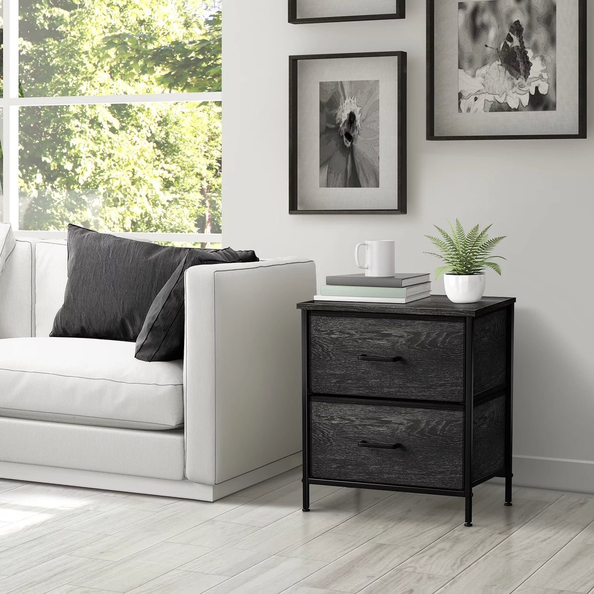 2 Faux Wood Drawer Nightstand Dresser S857