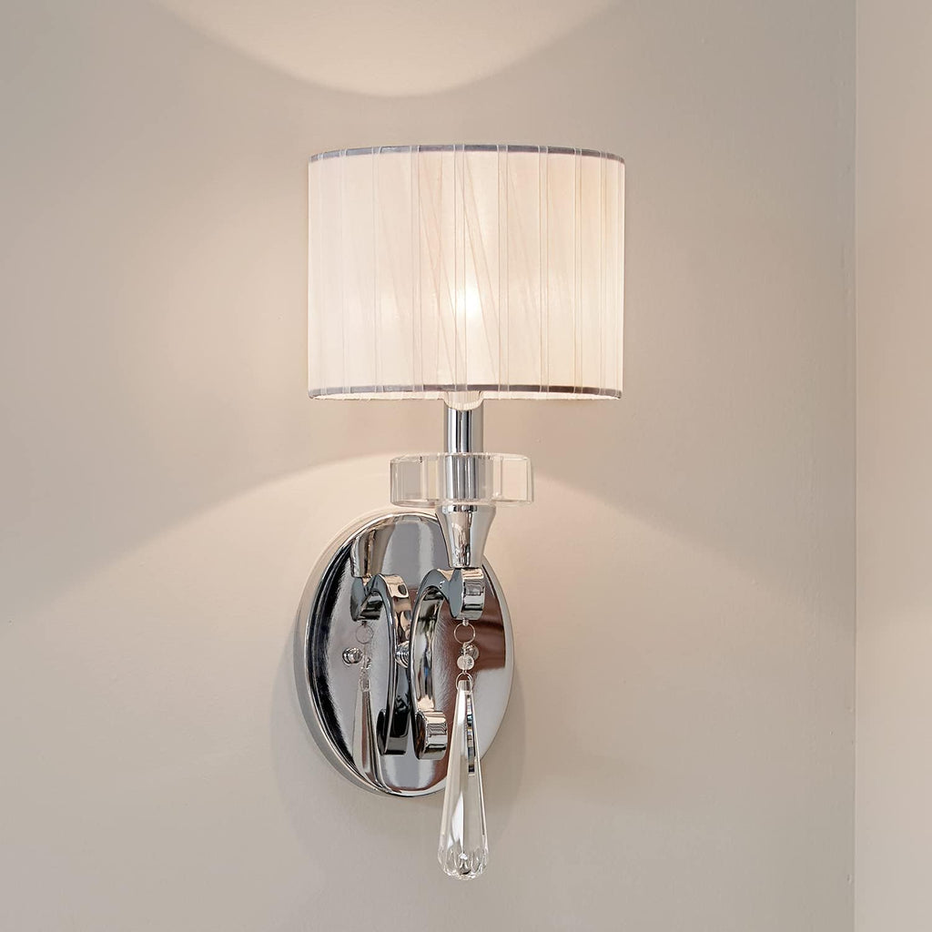 Chrome 1 Light Wall Sconce with Optical Crystal Accents and Organza Fabric L46230