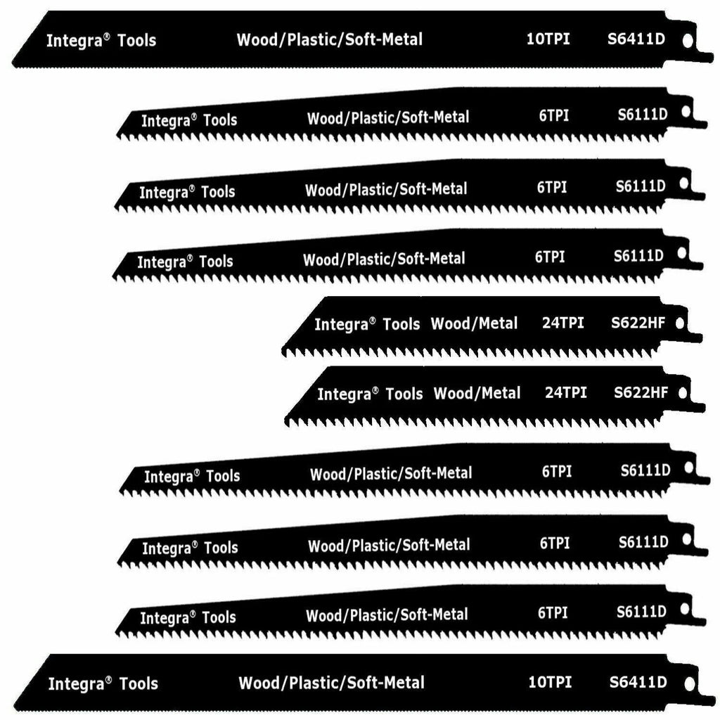 10pc Reciprocating Saw Blades 9x22 Wood Soft-Metal F80134