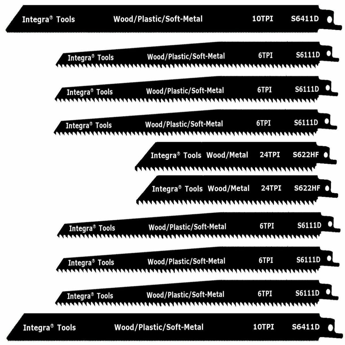 10pc Reciprocating Saw Blades 9x22 Wood Soft-Metal F80134