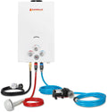 Camplux Propane Portable Tankless Water Heater Outdoor 2.64 GPM Instant Hot Camping Showers with 3.3 GPM Water Pump & Pipe Strainer G303