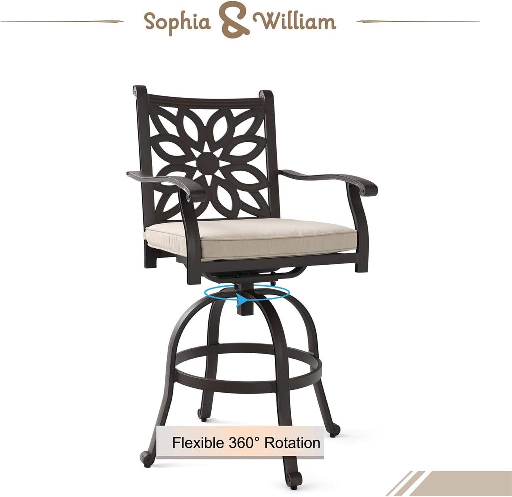 3 Pieces Cast Aluminum Bar Set with 2 Swivel Bar Height Chairs and 1 Square Table U267