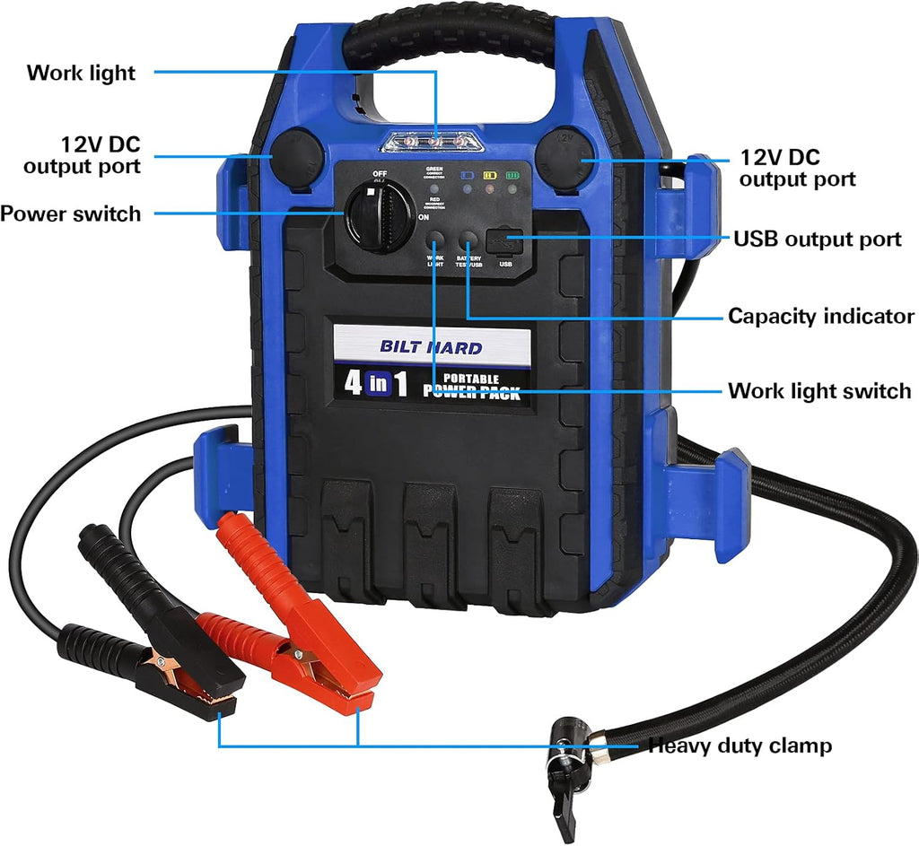 900 Peak/400 Instant Amps Portable Power Station Jump Starter with Air Compressor B419