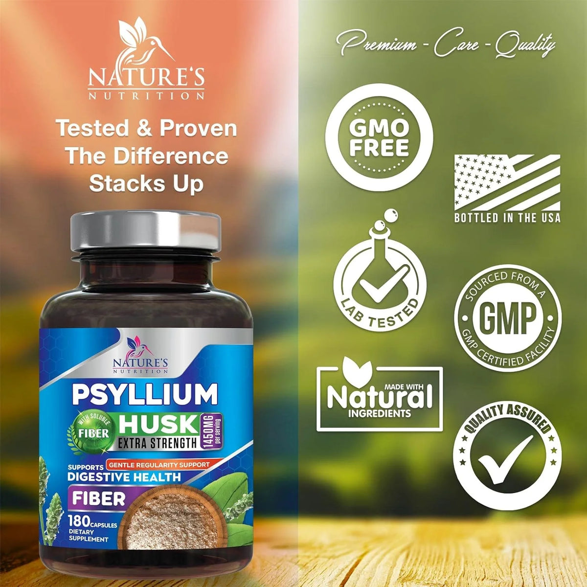 180 Capsules Psyllium Husk 1450mg Soluble Fiber Supplement M97384