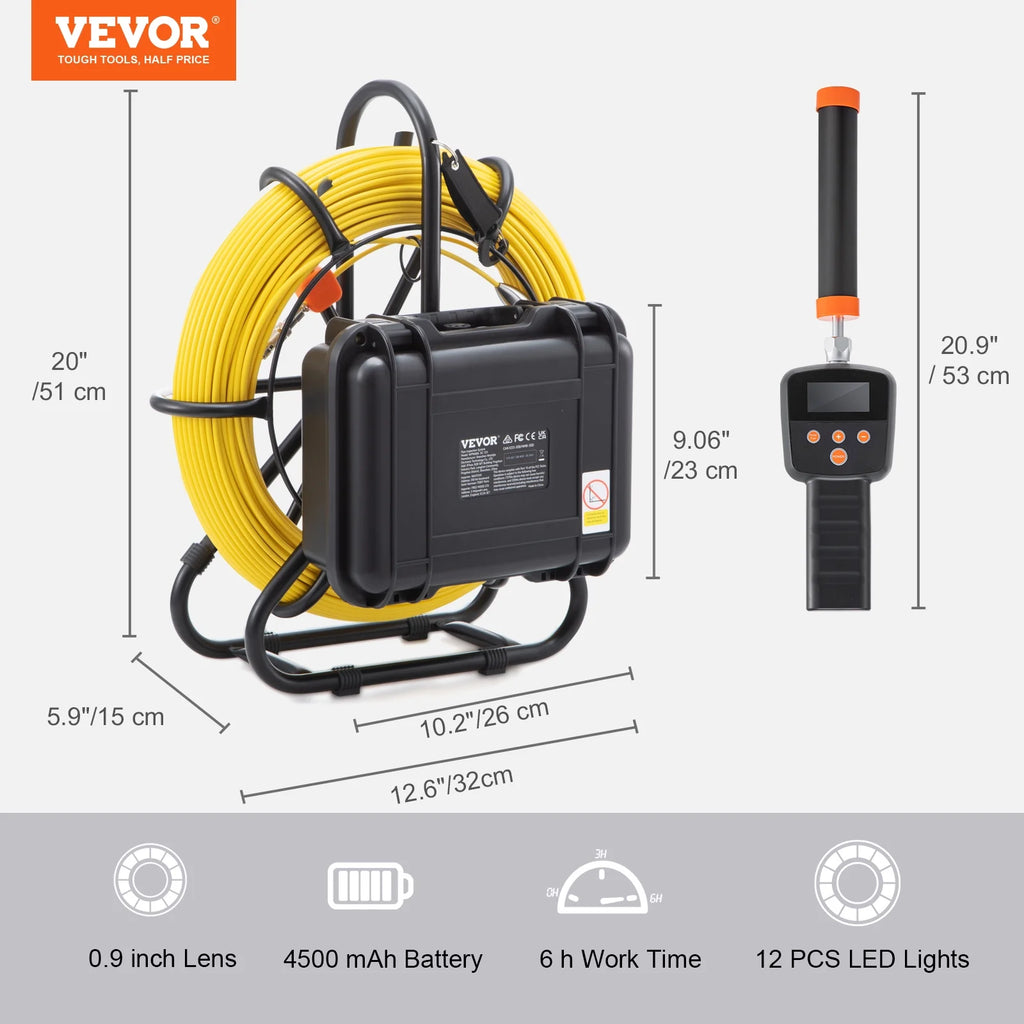 Sewer Camera Pipe Inspection Camera with 512hz Sonde 9in 720p Screen 164 ft P4851
