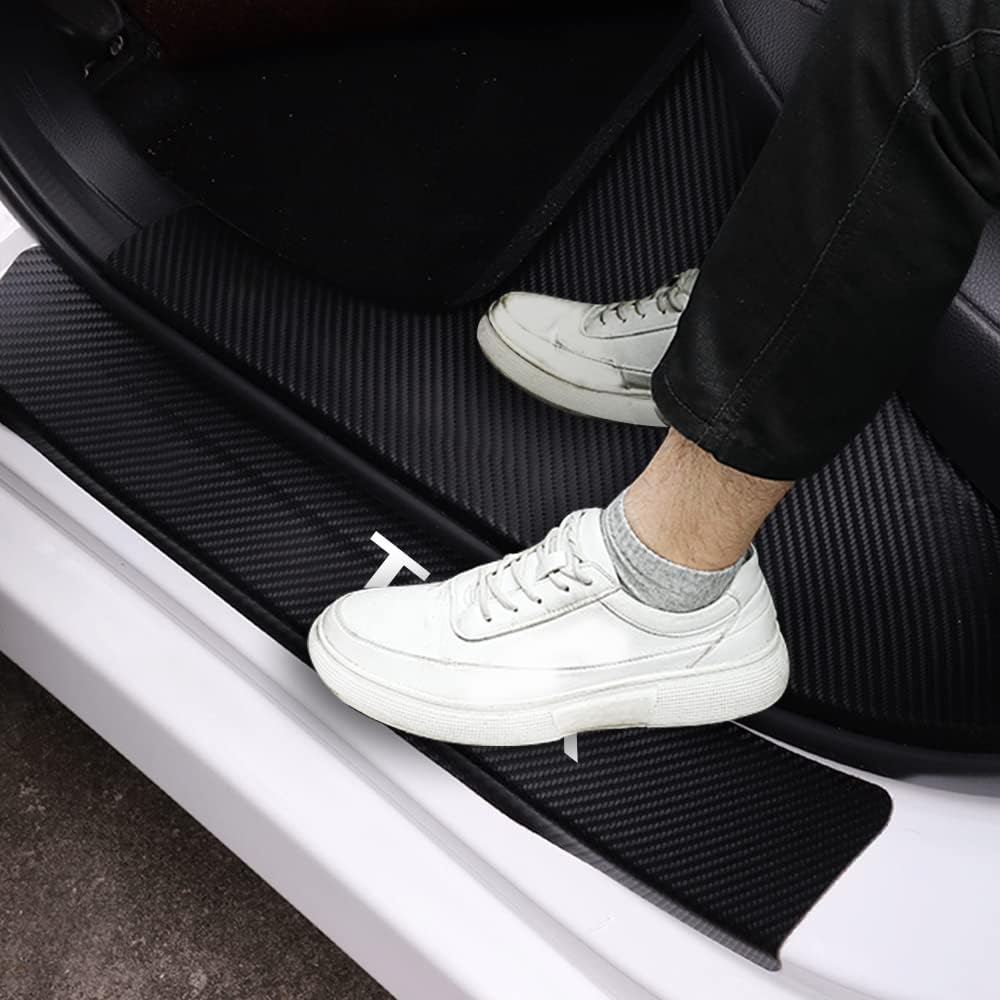 Carbon Fibre Vinyl Car Door Sill Protector Decal Sticker 4PCS White J7333