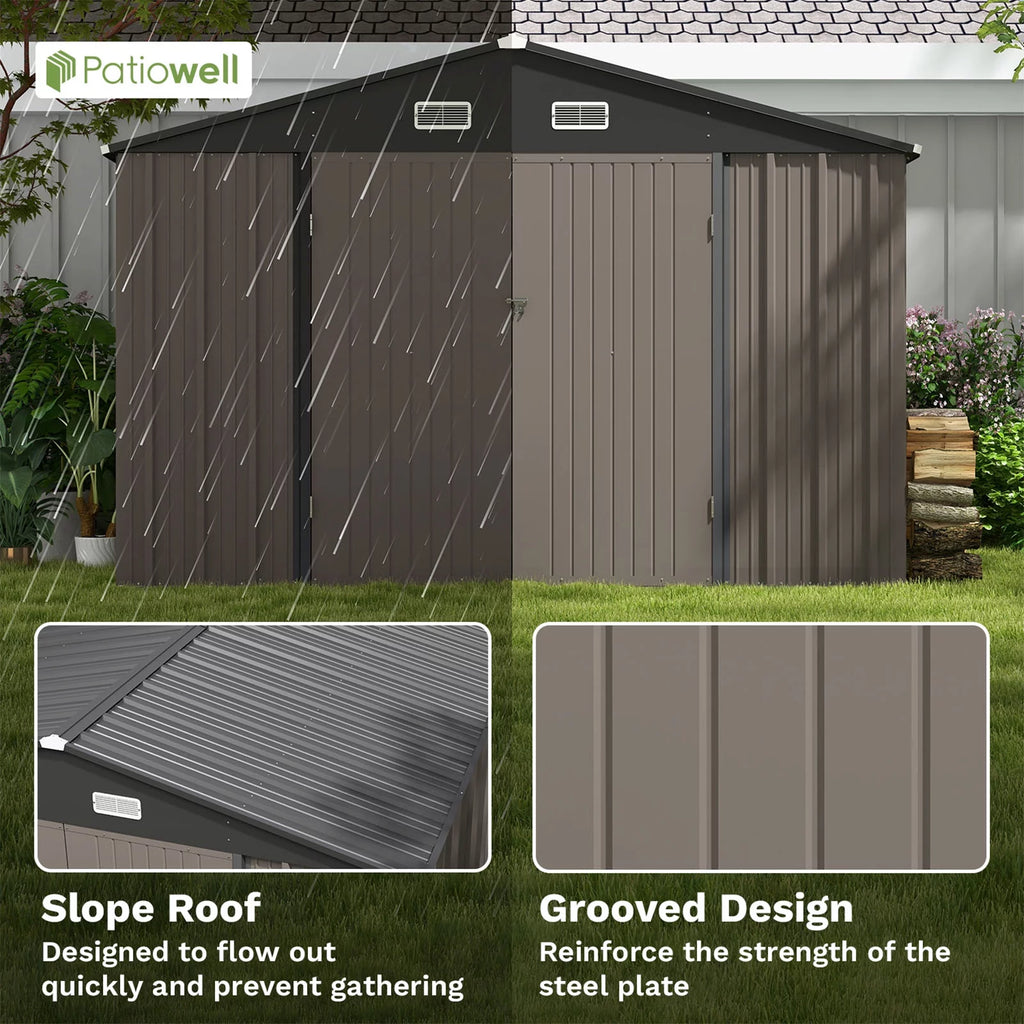 10 x 10 ft Outdoor Storage Metal Shed, Brown M7704