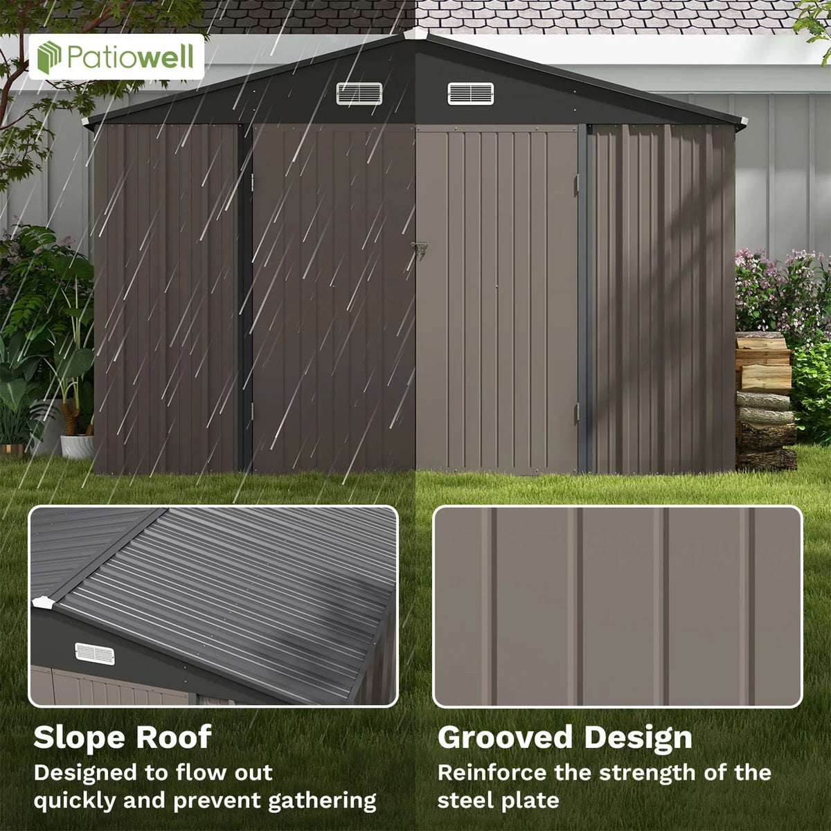 10 x 10 ft Outdoor Storage Metal Shed, Brown M7704