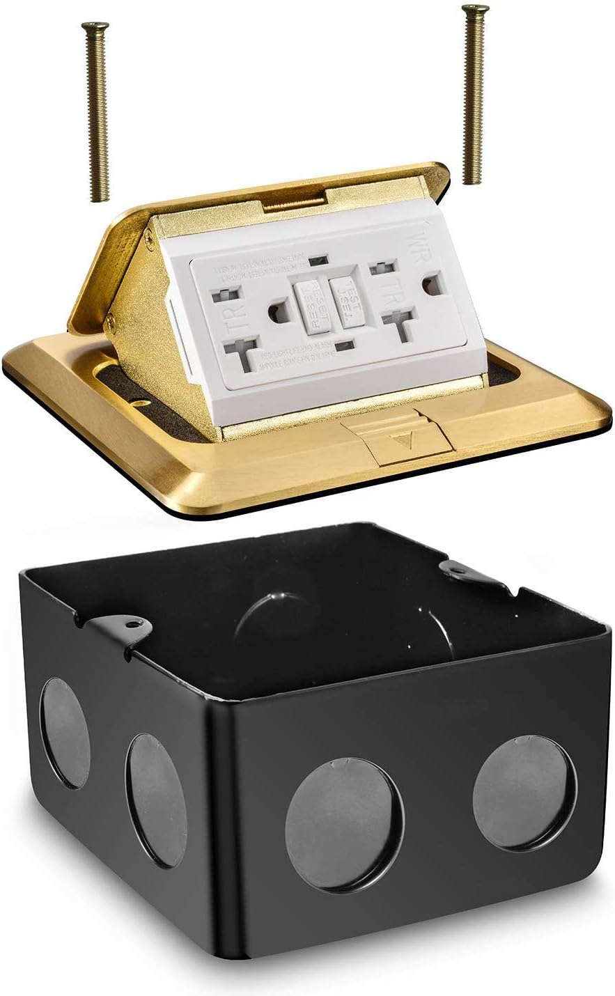Gold Pack of 2 Pop Up Floor Outlet Covers Box with 20A Duplex Receptacle G1633