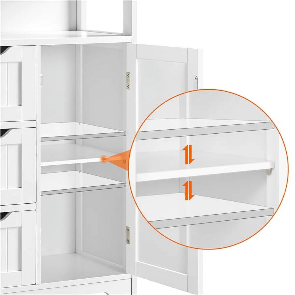 White MDF Wooden Bathroom Floor Cabinet with Drawers T828
