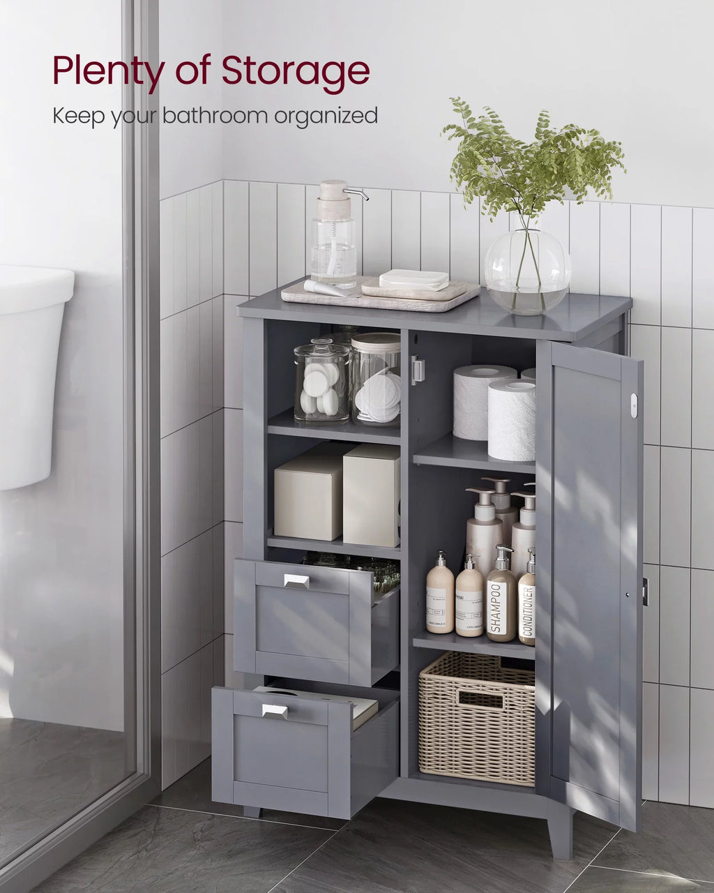 2 Drawers Freestanding Bathroom Storage Cabinet with Adjustable Shelves A168