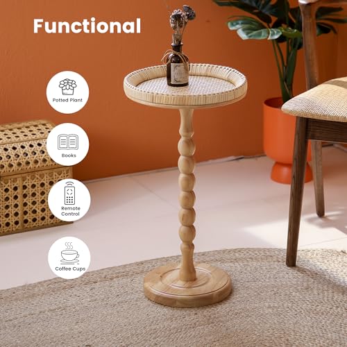 Rattan Round Small Side Table with Solid Wood Leg X5326