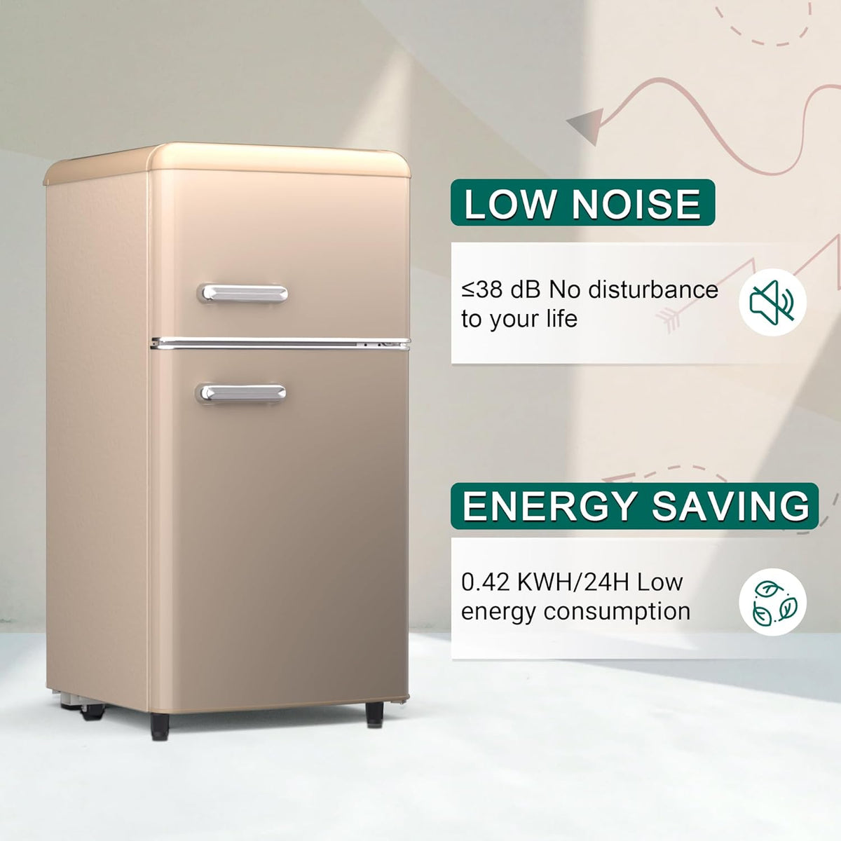 4.1 Cu. Ft. 2-Door Retro Mini Fridge with Freezer (Gold) H7704