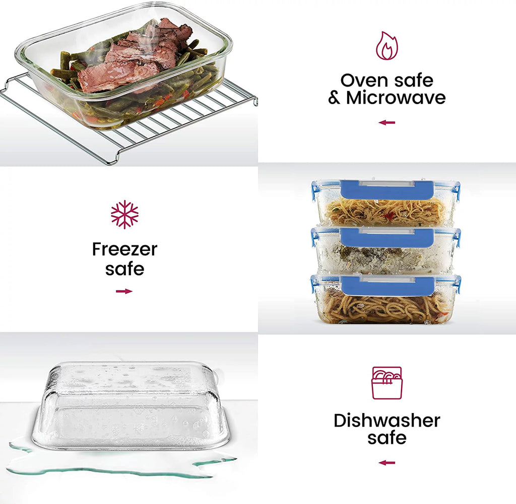 6 Pack 35oz Airtight Glass Meal Prep Containers with Locking Lids B102