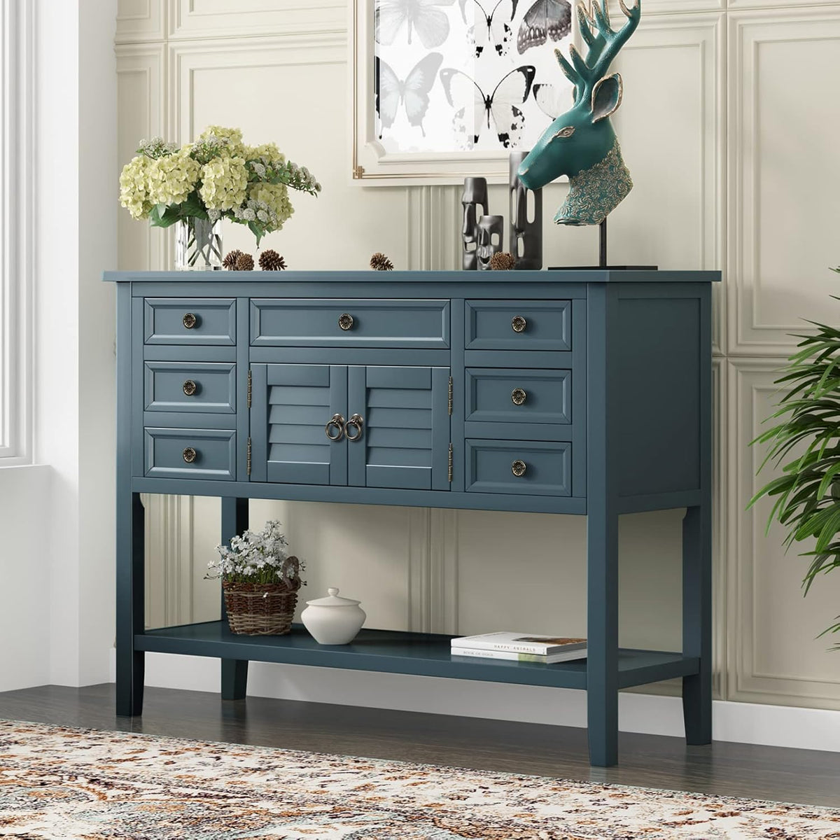 Console Table with Shutter Doors and 7 Storage Drawers U8299