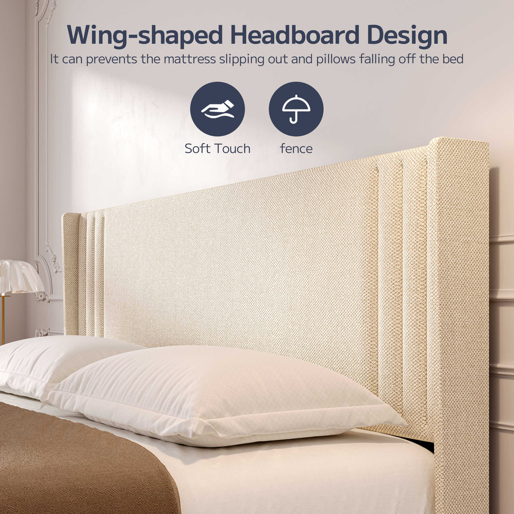 Queen Size Bed Frame with Wingback Headboard U25891