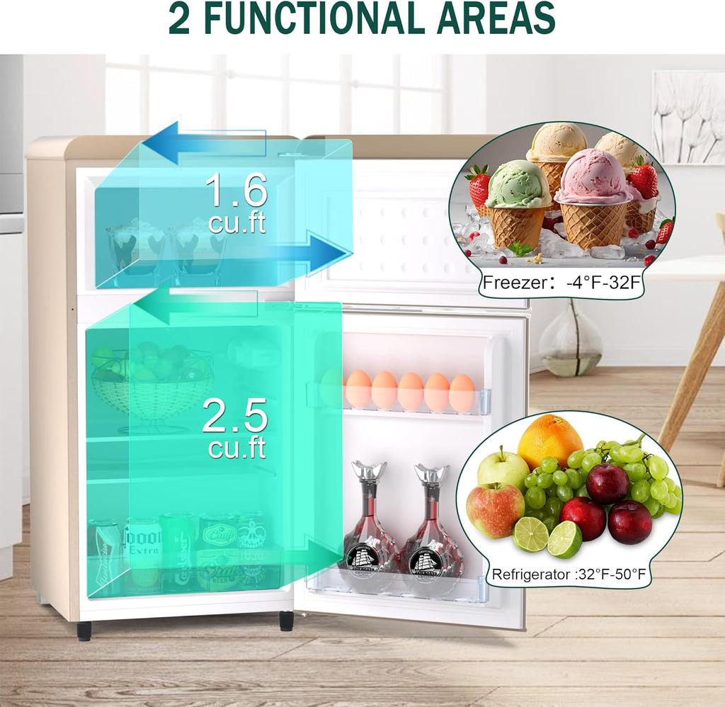4.1 Cu. Ft. 2-Door Retro Mini Fridge with Freezer (Gold) H7704