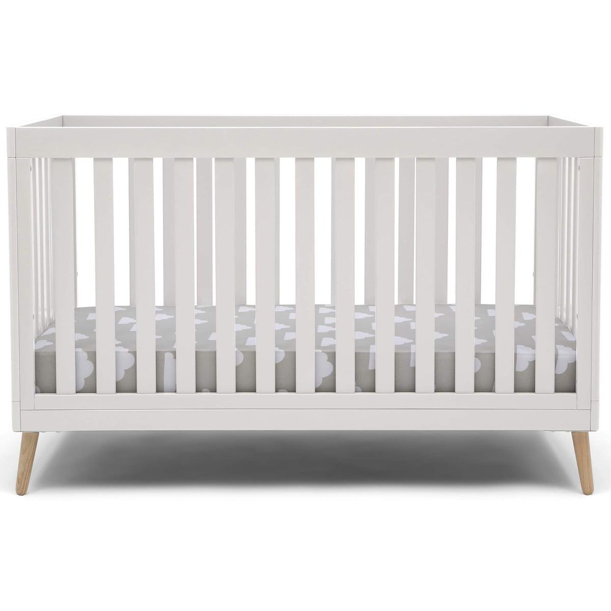 4-in-1 Convertible Baby Crib, Bianca White with Natural Legs F875960
