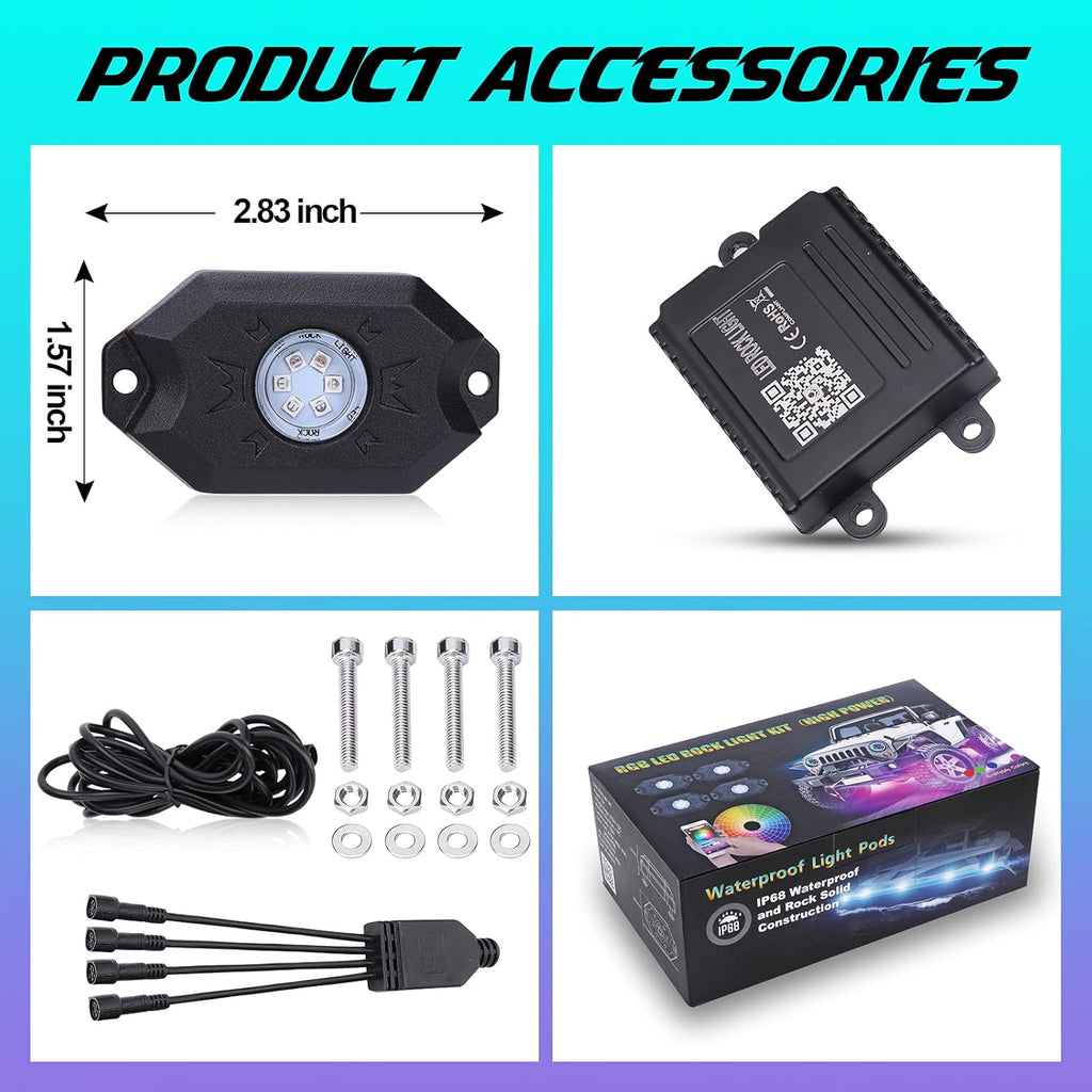 Multicolor Waterproof LED Rock Lights Kit 4 Pods Z261