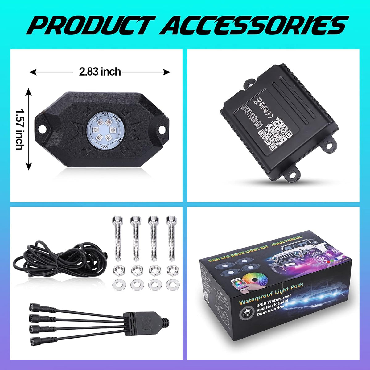 Multicolor Waterproof LED Rock Lights Kit 4 Pods Z261