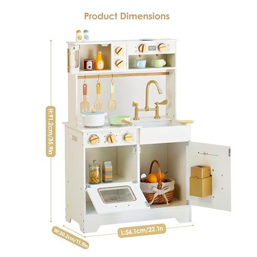 White Wooden Play Kitchen Set with Sink, Stove, Oven & Microwave E554571