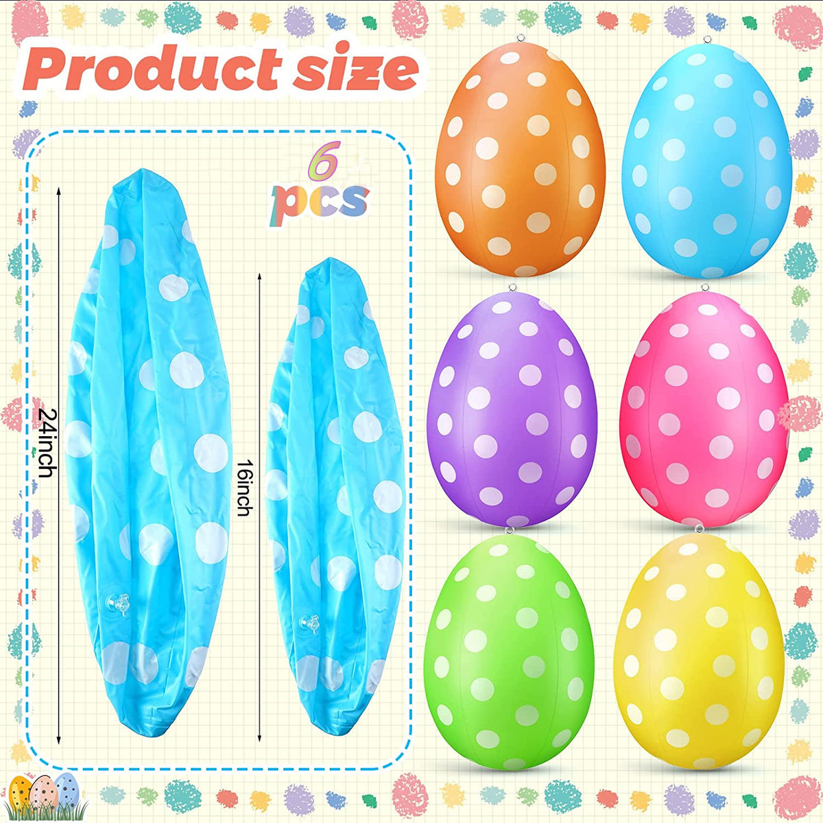 6 Pack 16" Inflatable Easter Eggs Outdoor Decor S53956