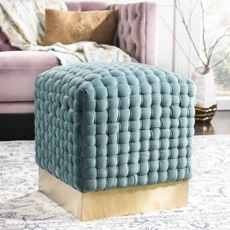Green Woven Velvet Ottoman Q575366