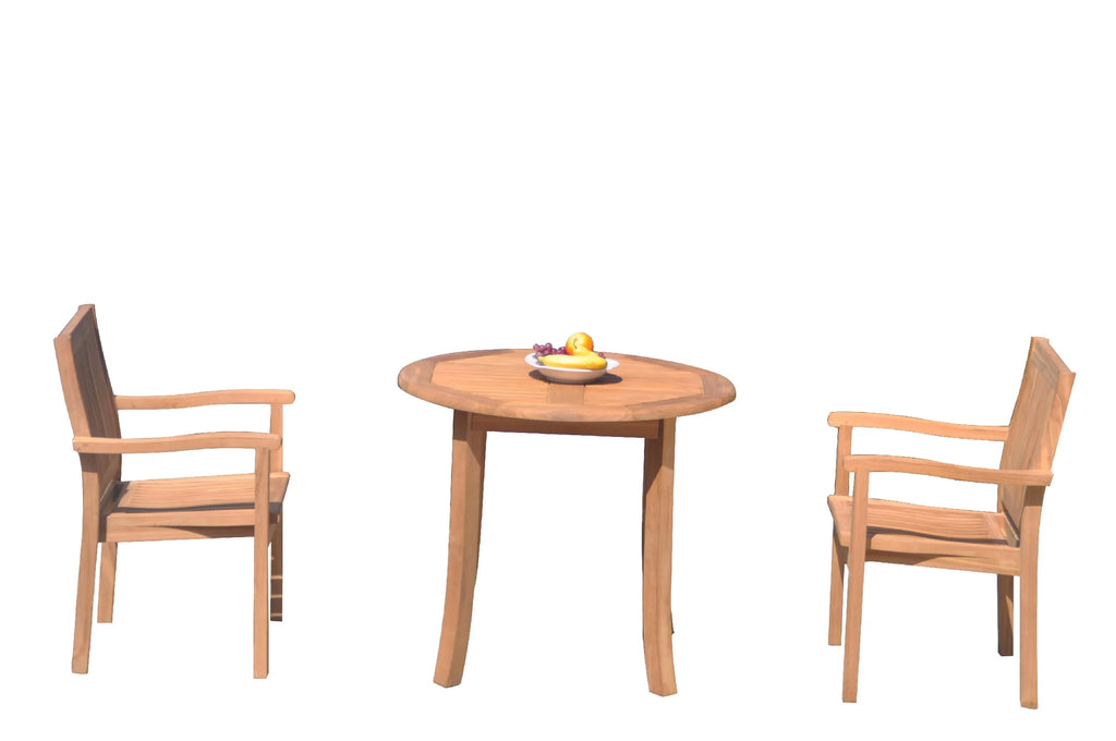 Grade-A Teak 3 Pc Dining Set with 36" Round Table and 2 Stacking Arm Chairs H635001
