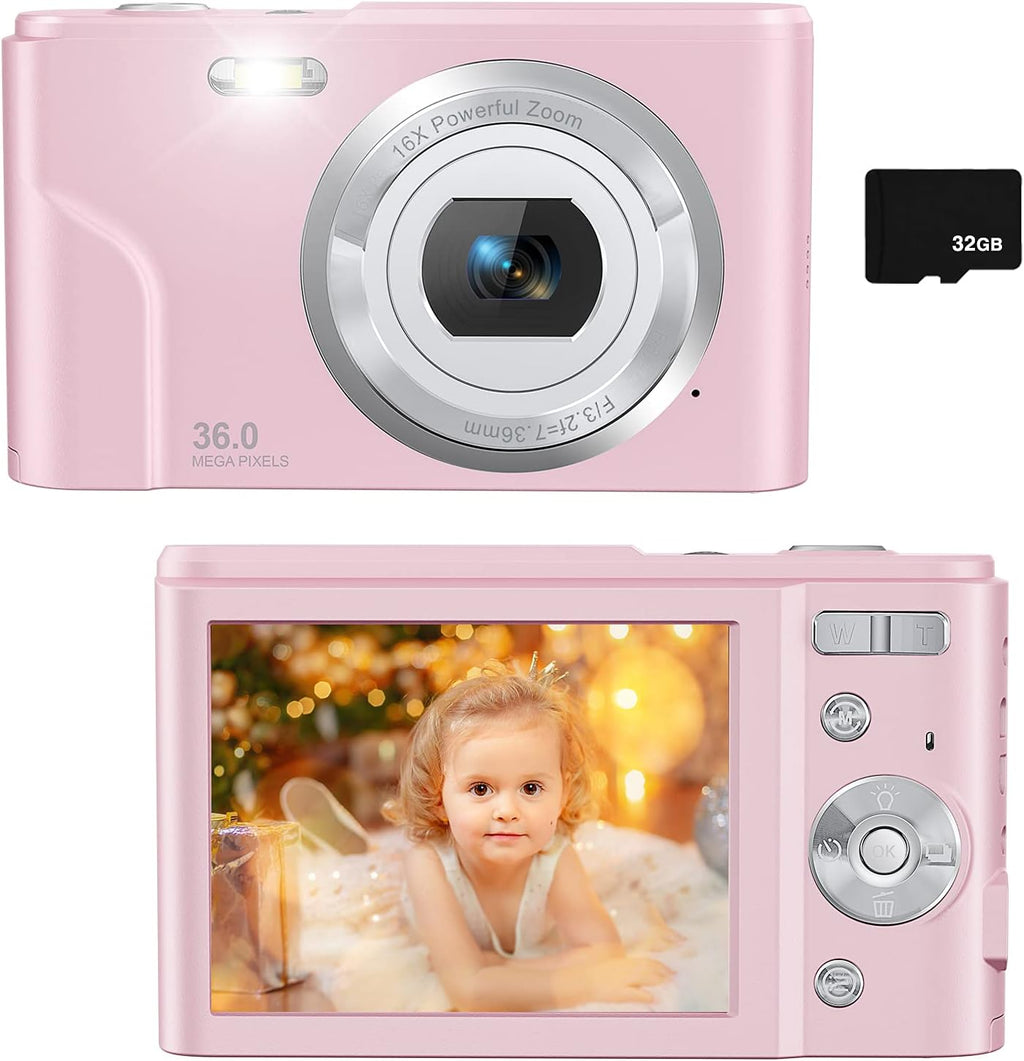 36MP Children's Camera with 32GB SD Card, Full HD 1080P Rechargeable Mini Camera (Light Blue) F1010