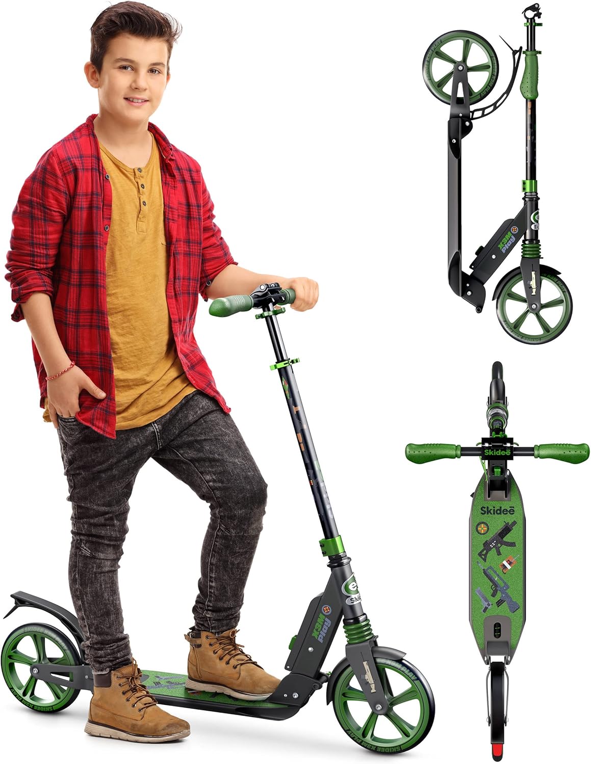 Scooter with Anti-Shock Suspension, 4 Adjustment Levels Handlebar Up to 41 Inches High B3734