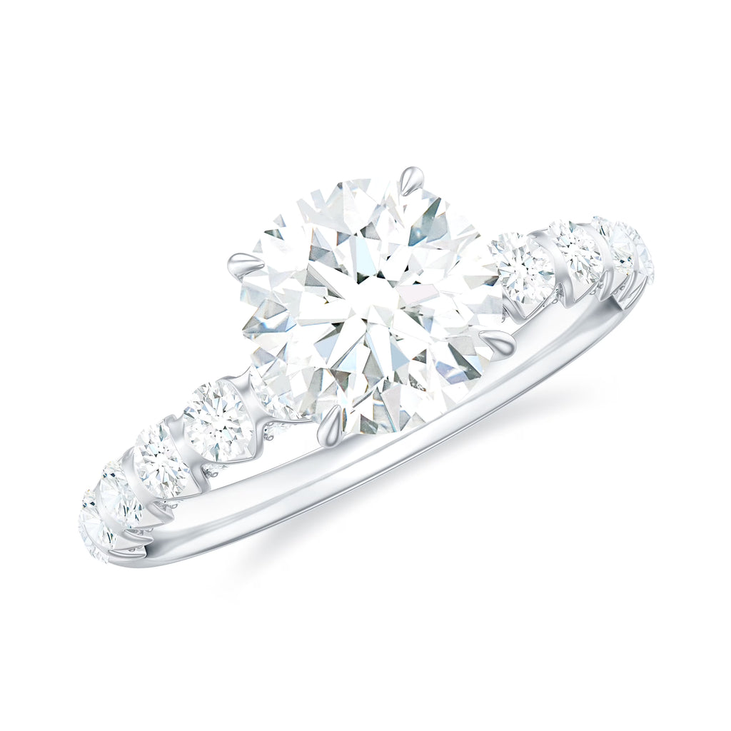 14K White Gold Moissanite Solitaire Engagement Ring with Side Stones N743