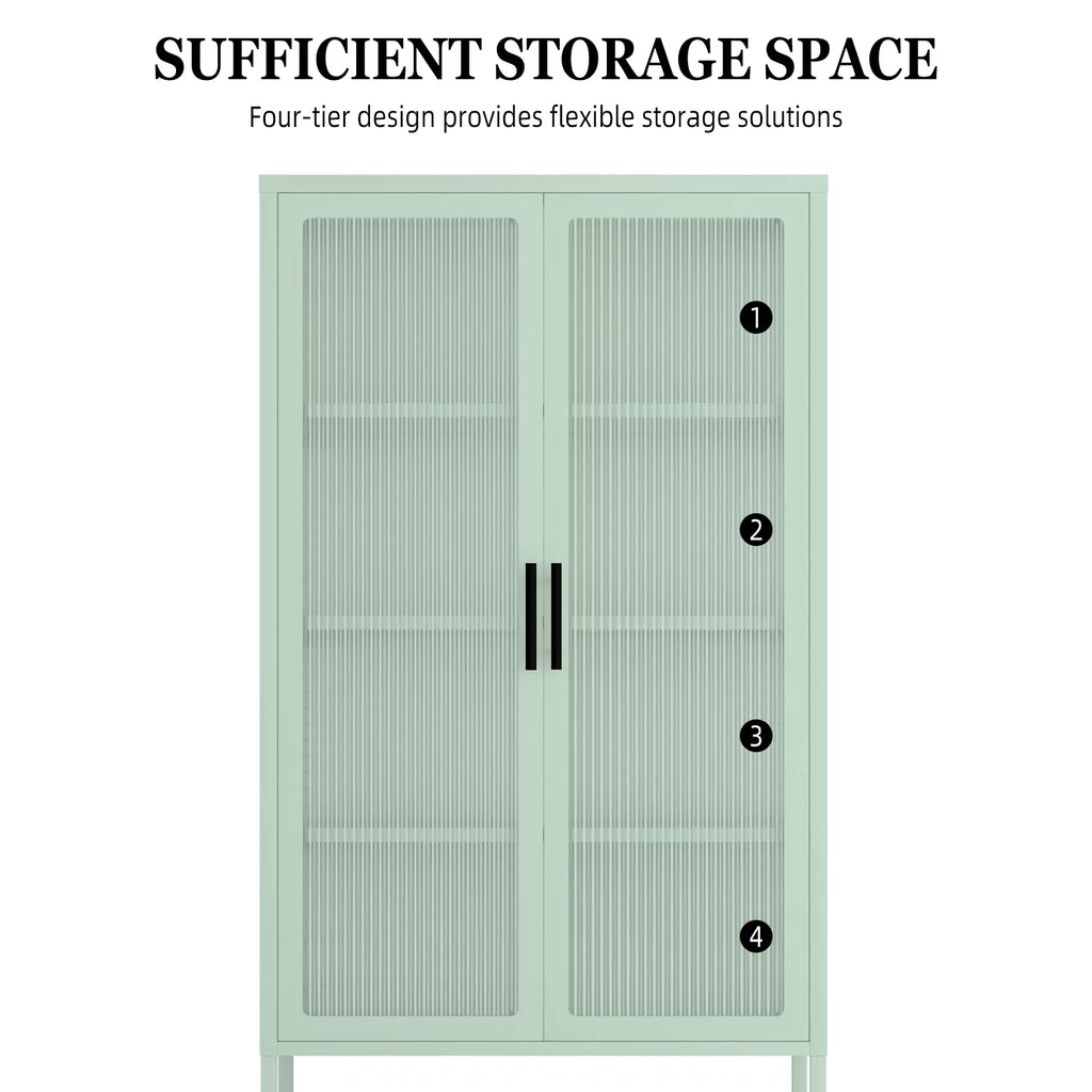 Mint green Double Glass Door Adjustable Shelves Cold-Rolled Steel Storage Cabinet N931914