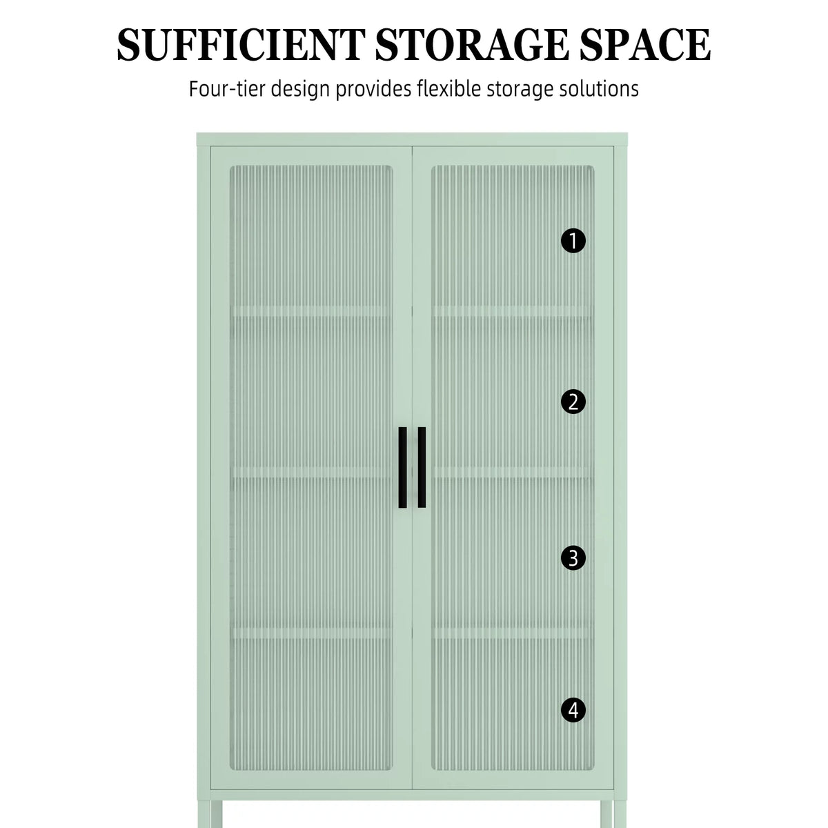 Mint green Double Glass Door Adjustable Shelves Cold-Rolled Steel Storage Cabinet N931914
