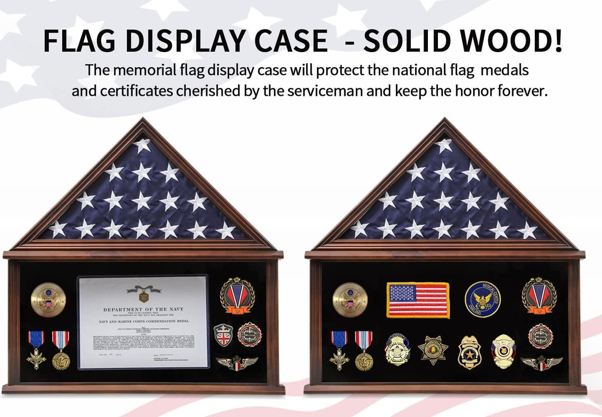 Solid Wood Flag Display Case with Certificate Holder L2125