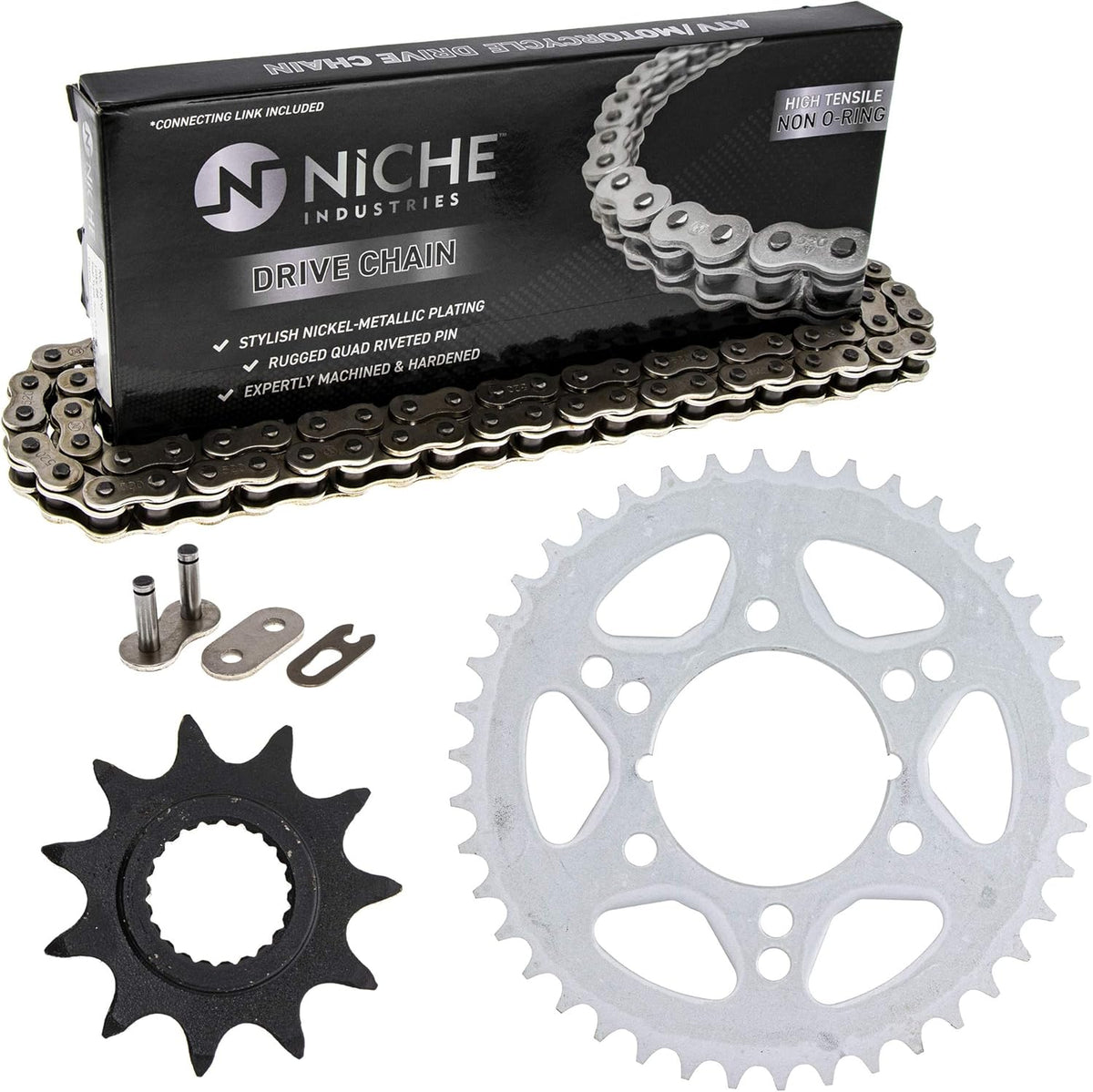 Drive Sprocket Chain Combo 11 Rear 42 Tooth 520NZ Standard 80 Links Pack of 2 Y155