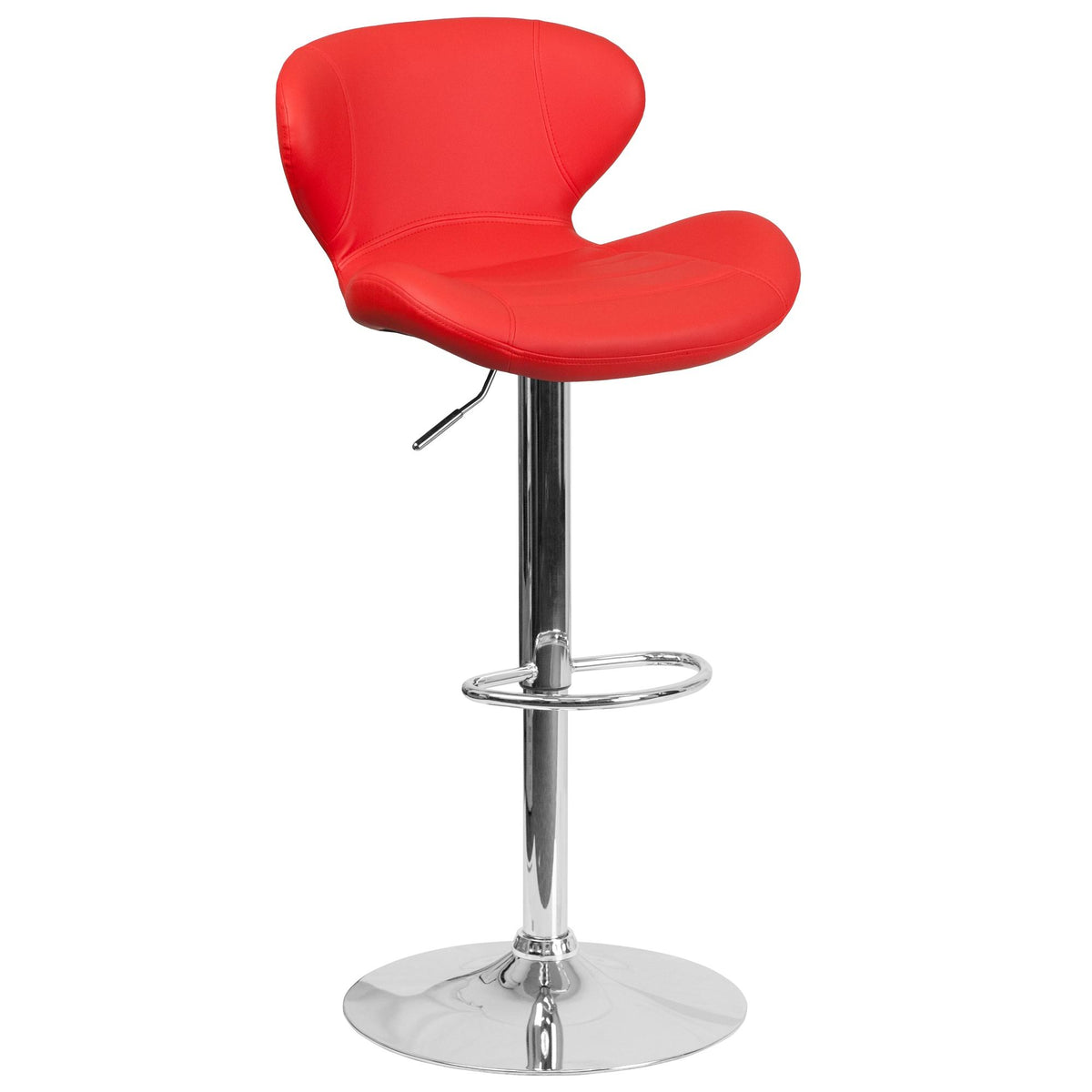 Red Adjustable Height Barstool with Curved Back and Chrome Base L6254