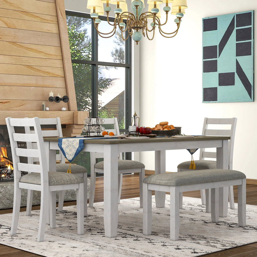 6-Piece Dining Table Set with 4 Upholstered Chairs and Bench T57729