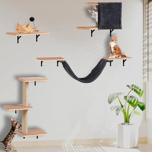 Wall Mounted Solid Wood Cat Climber Set with Scratching Post L42631
