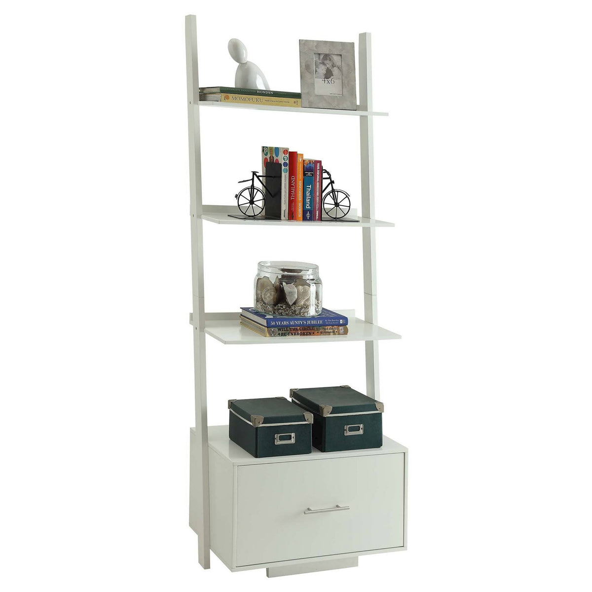Ladder Bookcase with File Drawer J241112