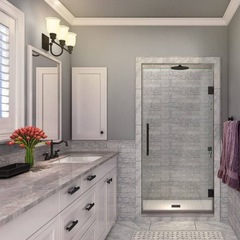 72 inch High x 38 inch Wide Hinged Frameless Shower Door - Bronze S52531