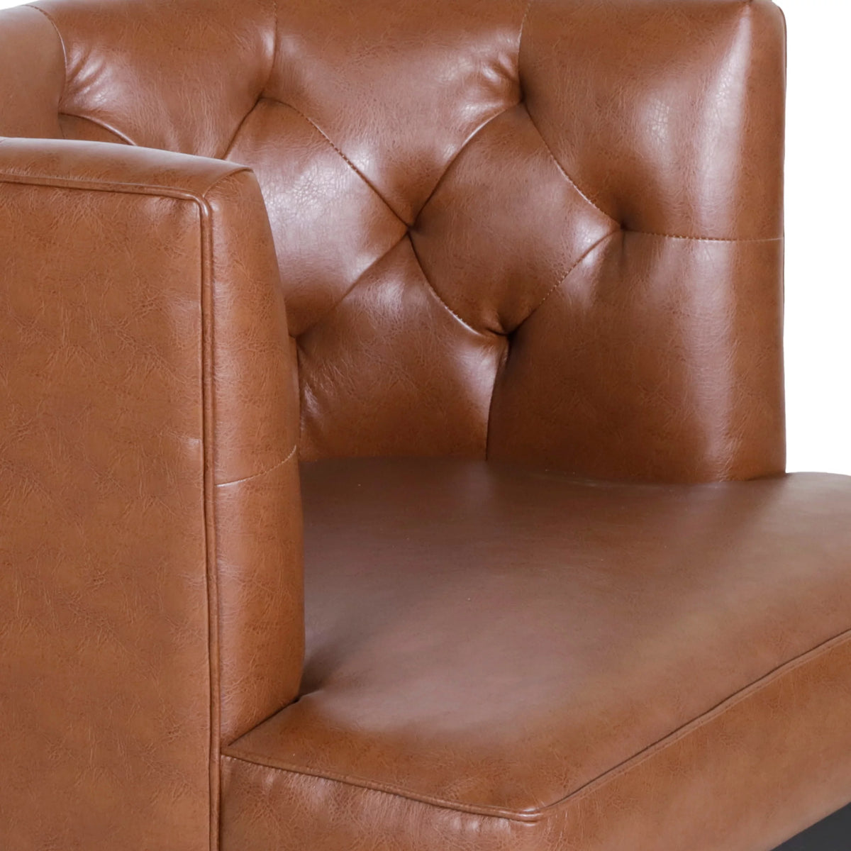 Cognac Brown and Dark Brown Faux Leather Tufted Club Chair W62094