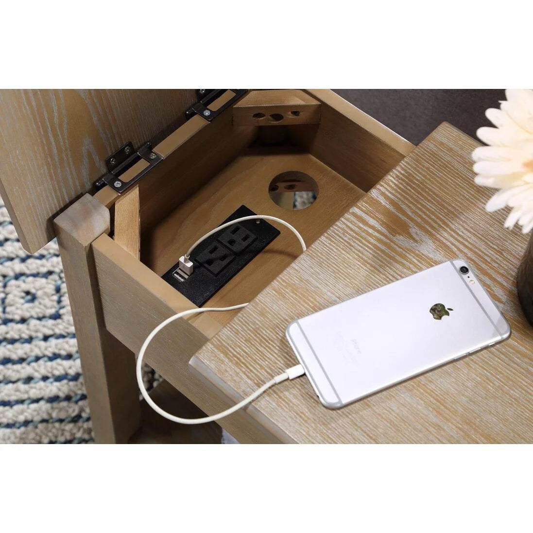 Driftwood Side Table with USB Charging Station Y327774